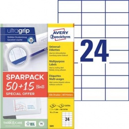 Etikett, univerzális, 70x37 mm, AVERY ZWECKFORM, "Sparpack", 1560 etikett/csomag