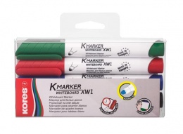 Tábla- és flipchart marker készlet, 3 mm, kúpos, KORES "K-Marker XW1", 4 különböző szín
