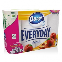 Toalettpapír, 3 rétegű, kistekercses, 24 tekercs, OOOPS "Everyday", barack illat