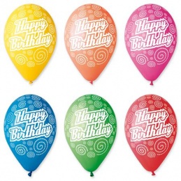 Léggömb, 30 cm, "Happy Birthday", körkörös