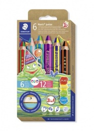 Színes ceruza készlet, duo színű, hegyezővel, STAEDTLER "Noris® junior 140", 6 különböző szín